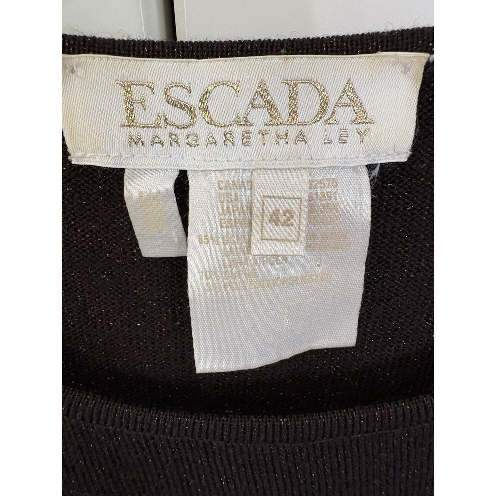 Vintage Escada Margaretha Ley Wool Blend Short‎ Sleeve Top Brown Glitter Sz 42/L - Picture 2 of 4